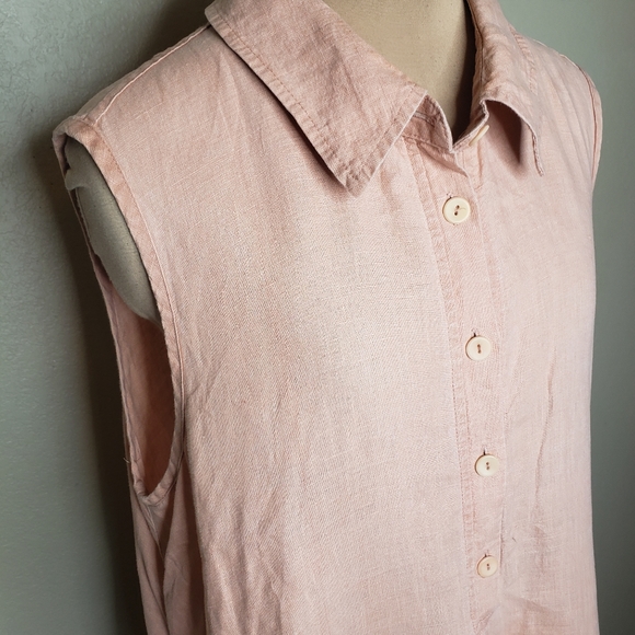 FLAX 100% Linen Sleeveless Collared Dress Medium Peach Pink - Picture 4 of 10